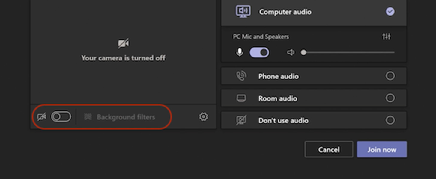 Background settings before a Microsoft Teams meeting