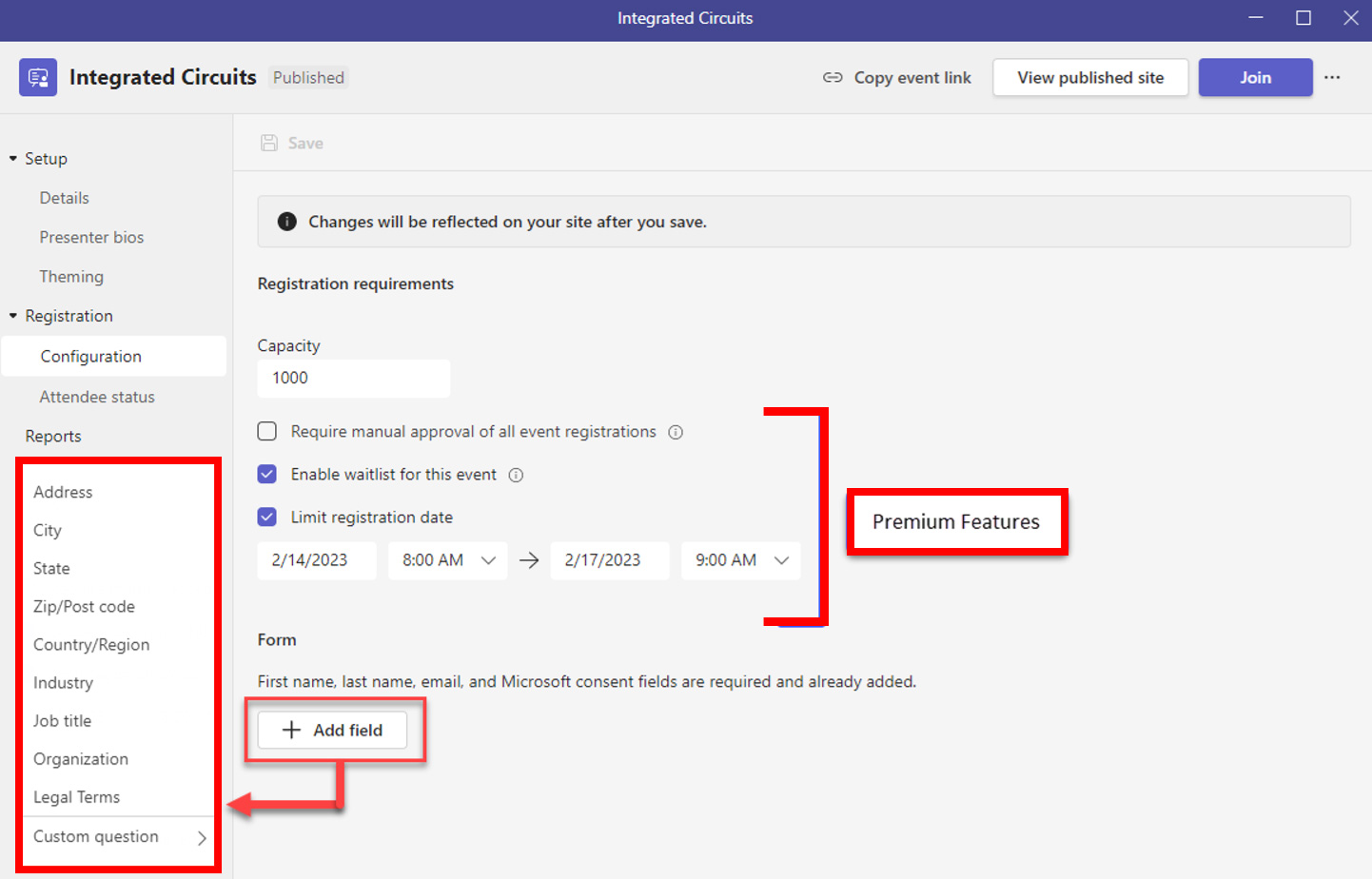 Webinar event registration configuration​​​ screenshot 1